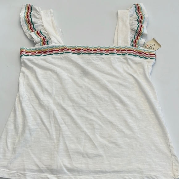 ST. John’s Bay white square neck multi- color edge ruffle sleeve tank size M NWT - Picture 2 of 12